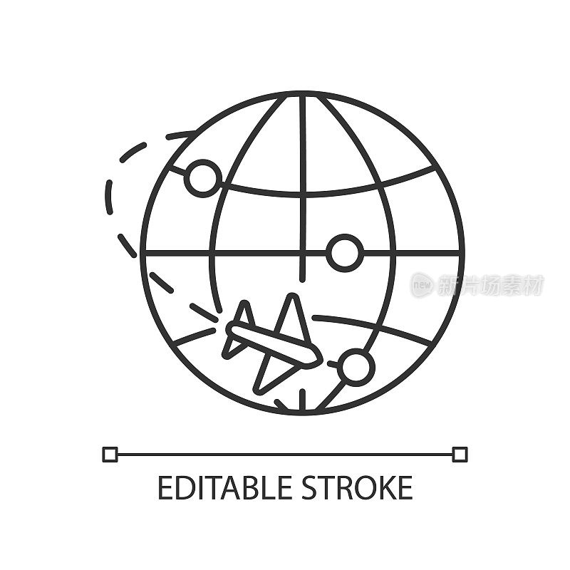 International trade pixel perfect linear icon. Export and import, logistics, airmail, delivery. Thin line customizable illustration. Contour symbol. Vector isolated outline drawing. Editable stroke